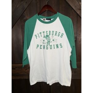 Pittsburgh Penguins Men's Medium St Patrick's Day NHL Old Time Sports 3/4 Shirt